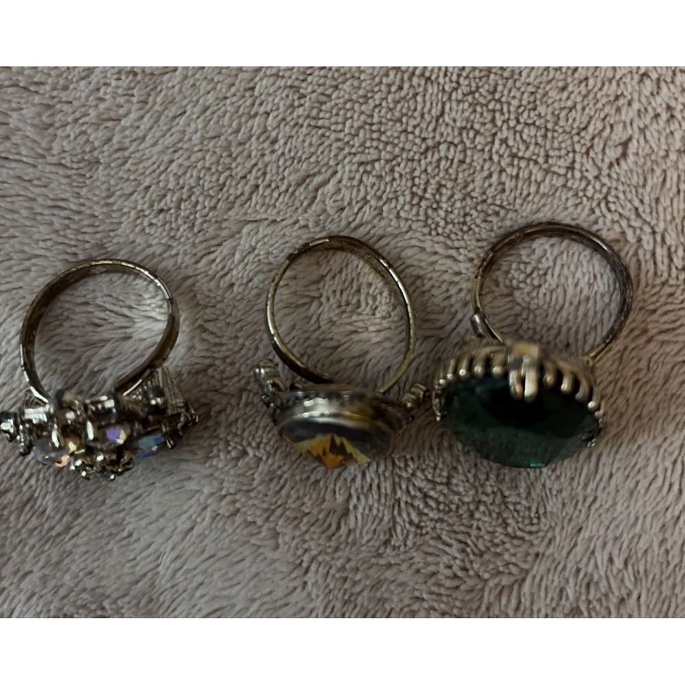 Lot Of 3 Vintage‎ Estate Rhinestone Jeweled Adjustable Rings - Picture 3 of 7